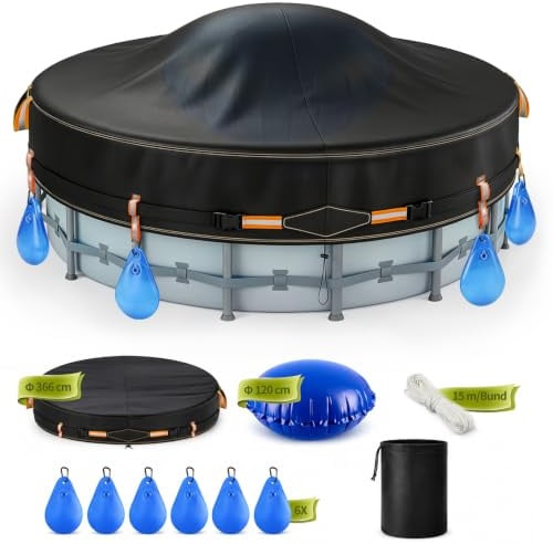 Cubierta Piscina Redonda 366cm Set con Piscina Invierno,6 Sacos de Peso