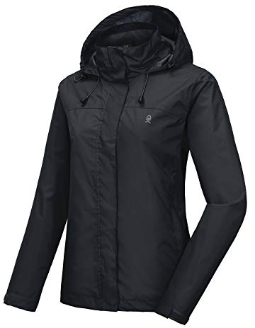 Little Donkey Andy Damen wasserdichte Regenjacke Leichte atmungsaktivem Regenjacke für Outdoor-Windbreaker zum Wandern, Reisen Schwarz XS