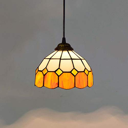 Yjmgrowing 8 Zoll Tiffany Style Pendelleuchten Einfache mediterrane kreative Glasmalerei Kronleuchter Hängelampen für Restaurant Aisle Bar Deckenpendelleuchte,110-240 V, E27,40 W (20 × 90 cm),Orange