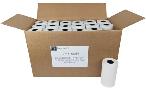 Zebra ZQ520/QL420/RW420 - Papel térmico para impresora móvil (36 rollos) - Papel para tickets de citación electrónica de las fuerzas del orden (no etiquetas)