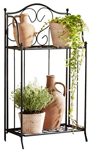 kamelshopping Blumenregal Metall, perfekt für Balkone, Garten, Wohnbereich, 2-stöckig, Gartenregal 65cm hoch (schwarz, gerade)