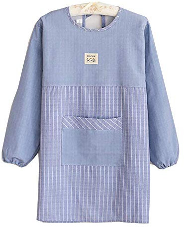 HKGT - Delantal de cocina de manga larga, impermeable overol trabajo con bolsillo, vestido de adulto para cocinar y barbacoas (88 x 55 cm), algodón y forro, azul, 88*55CM
