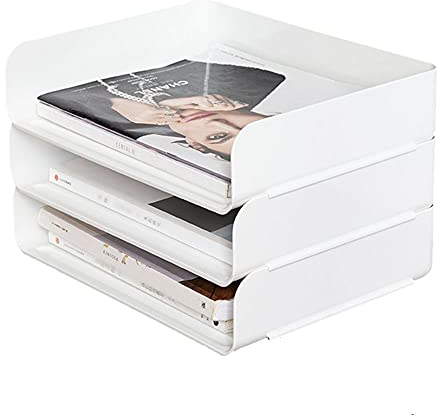 3-stöckige Ablagekorb für A4, Dokumentenablage aus PET Kunststoff, Briefkorb, Briefablage Organizer(3pcs, Weiß)