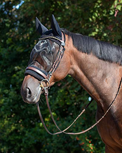 QHP Ohrenhaube mit Fliegenschutzmaske Klettverschluß elastische Ohren schwarz (Warmblut)