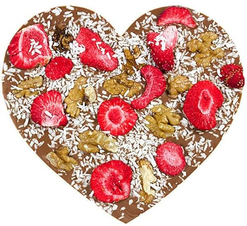 Coeur au chocolat au lait avec des fraises | Coeur en Chocolat | Cadeau Saint Valentin | Amour en Chocolat | Amoureux | Idée cadeau originale | 200g