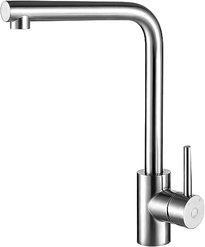 CECIPA X202SE Grifo mezclador de cocina de alta presión, giratorio en 360°, grifo de fregadero con caño alto y aireador, mezclador monomando con conexión G3/8, acero inoxidable cepillado