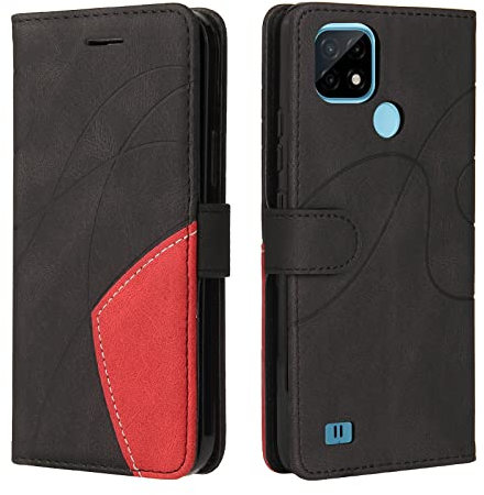 Fatcatparadise Funda para OPPO Realme C21, Flip Folio Libro de Cuero Carcasa de TPU, con Cierre Magnético, Ranura para Tarjeta, Tarjetero y Suporte, Capa Plegable Cartera, Tipo Étui Piel (Negro)