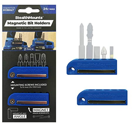 StealthMounts Kobalt Lot de 2 porte-embouts magnétiques 24 V | Organiseur de forets | Parfait pour les perceuses Kobalt et les impacts | Bleu