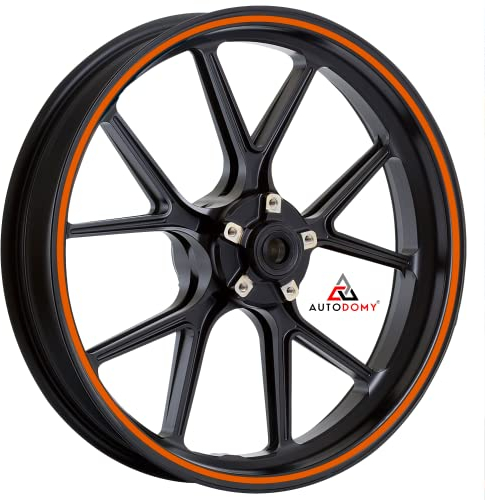 Autodomy Motorrad Felgenaufkleber Komplettset für 2 Räder 15 bis 19 Zoll | Felgen Aufkleber Motorrad Tuning Circular Sport Design | Felgenaufkleber Motorrad Racing Design (Orange, Breite 7 mm)