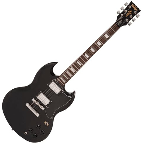 VINTAGE V69 Untersetzer-Serie E-Gitarre, glänzend schwarz