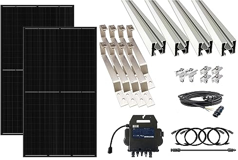 Trango BK7-DE800W Mini-Kraftwerk inkl. 800 W Mikro-Wechselrichter gedrosselt 600W, Ziegeldach Montage Set, 2x 400W Panel, 3m Schuko-Kabel mit Betteri Stecker, Solarmodul Schrägdach-Halterung VDE 4105
