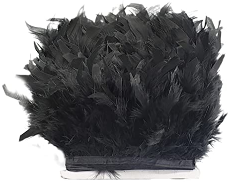 Uposao 5M Türkei Federn Fringe Trim,Natürlichen Feder Fransen für Kleid Nähen Handwerk Kostüme Dekoration DIY Deko Federn basteln, Zuhause Dekor,Halloween Federband Bastelzubehör,Schwarz