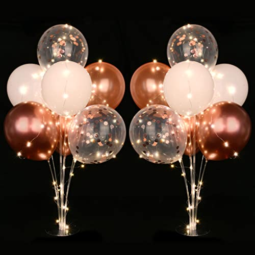 AUAUY 2 Stück Tisch Ballon Stand Kit, Wiederverwendbar Ballonständer, Luftballons Ständer Halter mit 16 Ballon und 2 Lichtern für Geburtstag Partydekorationen, Hochzeitsdekorationen, Feste und Partys