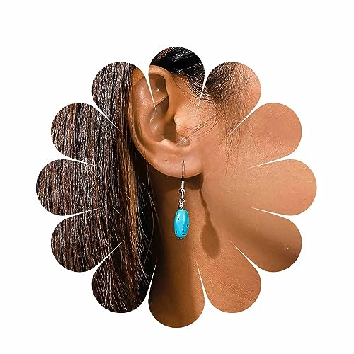 Cimenexe Böhmische Tropfenförmige Türkis Ohrringe Blau Türkis Baumeln Haken Oval Türkis Stein Ohrringe Winzigen Naturstein Ohrringe Schmuck Für Frauen Und Mädchen Geschenke