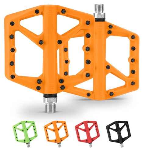 KOMCLUB Mountainbike Pedale, rutschfeste MTB Aus Nylonfaser, 9/16 Fahrradpedale, Leichte Und Breite Flache Plattform-Pedale Für Road Mountain BMX MTB (ORANGE)