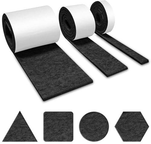 Brevanza 3 Rollos Fieltro Adhesivo Muebles (100cmx10cm, 100cmx5cm, 100cmx2cm), Protector Pared para Sillas, Deslizadores de Fieltro para Sillas, Almohadillas de Fieltro Autoadhesivo Negro