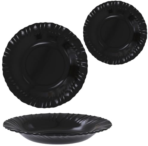 Servizio di piatti nero per 6 persone 18 pezzi da Tavola in Cucina infrangibile in vetro opale eleganti anche in forno microonde