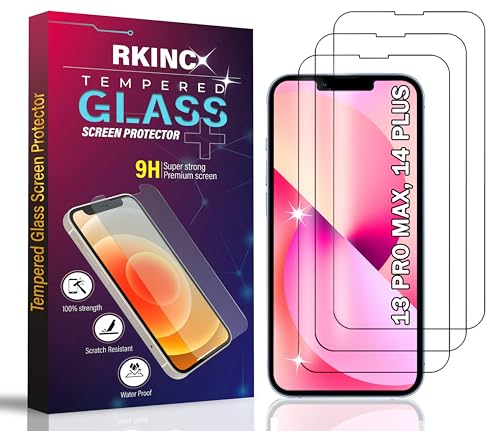RKINC 3 Stück, Panzerglas Schutz Glas für iPhone 13 Pro Max/iPhone 14 Plus 6.7-Inch, Panzer HD Displayschutzfolie, 0,33 mm kratzfest, splitterfrei, blasenfrei, lebenslangeGarantie