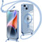 Oelrstfe Collier Coque avec Cordon pour iPhone 13, Transparent Réglable Étui Chain Chaine Housse de Souple Silicone Antichoc Etui Bandouliere Laniere pour iPhone 13 - Bleu