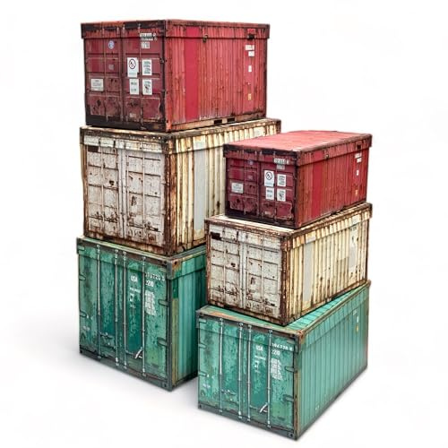 MIJOMA Lot de 6 boîtes cadeaux et de rangement robustes au design de conteneurs de bateau - Boîtes de rangement de style industriel