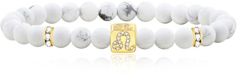 JunyiDIY Men's Women's 12 Constellations Bracelet - Natural White Turquoise Stone Bracelet 6mm Round Beads Exclusive Star Sign Bracelet for Boys Girls Birthday Gift