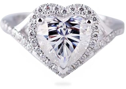 Wycian Freundschaftsringe Frau Frau, Ringe Frauen Weissgold 14K Größe 56 (17.8) 2 Moissanit 2Ct Rundschliff D Farbe Gravur Für Verlobung