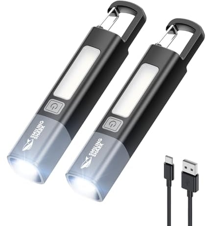 Smiling Shark Taschenlampe, G1 2 Stück Extrem Hell LED Taschenlampe Aufladbar mit Seitenlicht & 3 Modi & Zoombar Wasserdicht 2-In-1 Mini Taschenlampen Mit Haken Für Wander/Notfälle/Camping, Schwarz