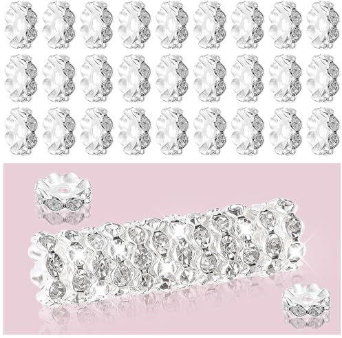 100 Stück Rondelle Perlen Strass Kristall Glitzer Zwischenperlen für Armbänder Farbe 12 mm Strassperlen zur Herstellung von Großlochperlen Kugel Abstandsperlen Perlen zum Auffädeln Schmuckherstellung