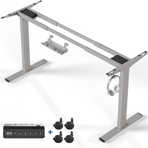 Flamaker Höhenverstellbarer Schreibtisch,Elektrischer Schreibtisch,Höhenverstellbarer Schreibtisch Gestell,Tischbeine Höhenverstellbar mit Zwei Motoren，Standing Desk（Grau）
