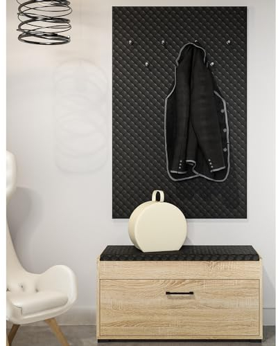 Lomadox Garderoben Set Schuhbank 90cm gepolstert Garderobenpaneel Eiche hell Steppoptik schwarz gesteppt
