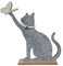 Goldbach Deko Katze mit Schmetterling auf Holzsockel 29cm groß aus Filz Filzkatze Figur Katzenfigur Dekokatze zum Hinstellen