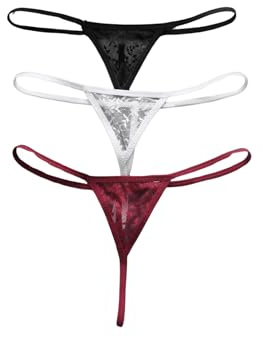 SOLY HUX Women's 3 Piece Lace Thongs Panties Underwear Low Rise Panty Set Multicoloured Medium