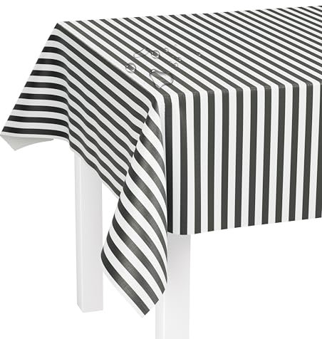 LILENO HOME Tischdecke abwaschbar als Meterware 160x140cm (Schnittkante) in Blockstreifen Grau Motiv - Wachstuchtischdecke wasserabweisend ideal als Tischtuch o. Tischläufer für Bierzeltgarnitur