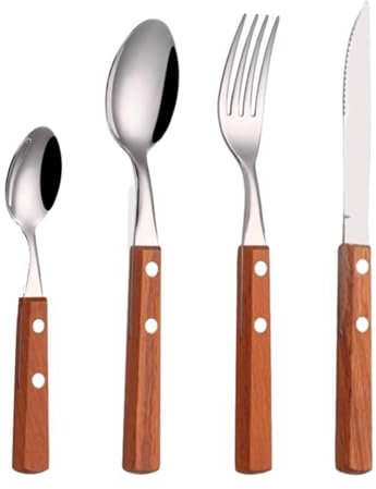 Couverts de Table Ensemble de couverts en acier inoxydable, couteau, fourchette, cuillère, service de table, manche en bois, argenterie, fourchettes de dîner de cuisine domestique, 2/4 pièces concis
