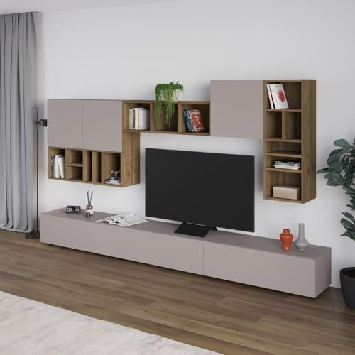 Taubengrau und Walnuss Wand System 300x192H cm - Groß