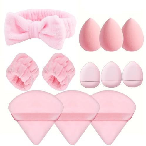 Liwein Makeup Sponge, 12 Piece Beauty Blender Make Up Sponge, Make Up Blender Sponge for Face & Body, Flawless for Foundations Liquid Creams and Powders Bring a Toiletry Hair Tie Set (Pink)