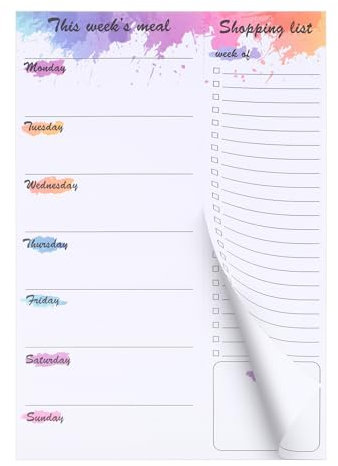 Thboxes Weekly Meal Planner and Shopping List Pad, 60 Sheets Undated Magnetic Notepads for Fridge with Tear-Off Shopping List, Hanging Food/Menu Organizer Notepad, 25 X 17.5 cm