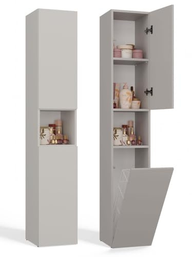 3E 3xE living.com Badezimmerschrank: Zwei Türen, kaschmirfarben, mit Wäschekorb, Möbelmaße: B: 31 cm, H: 174 cm, T: 30 cm
