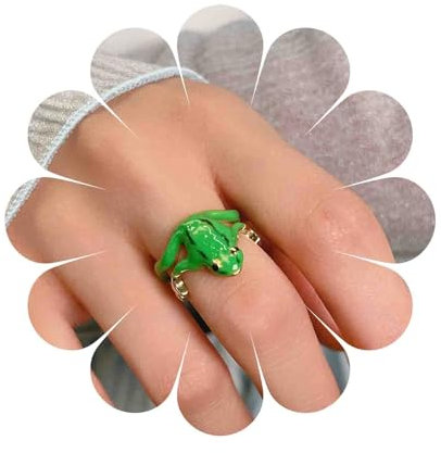 Dervivea Punk Frosch Ring Grüner Frosch Verstellbarer Ring Niedlicher Laubfrosch Offener Ring Enemal Frosch Wickelring Schmuck Für Frauen