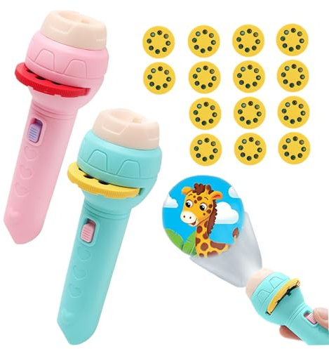 Weddflower 2Pcs Kids Projector 7 Discs 56 Images Flashlight Projector for Kids Educational Set Wall Ceiling Tent Torch Flashlights for Gifts For Boys Girls