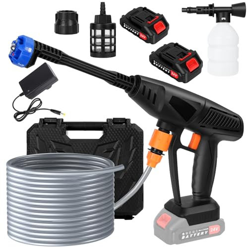 Cordless Pressure Washer, 24V 1500mAh Battery High Portable Pressure Washer with 3 Nozzles, for Car/Floor/Garden Cleaning (Black-2)