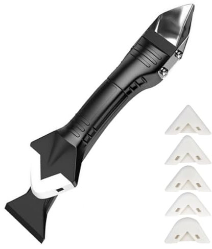 Spatola per Silicone, Rimuovi Silicone, Strumenti per Calafataggio, Raschietto Spatola per Sigillante, Togli di Finitura Sigillante, Rimozione di Sigillante, con 5 teste intercambiabili