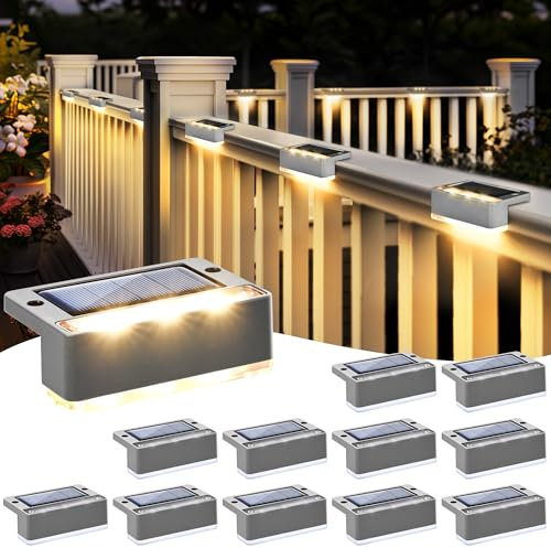 Solpex Solarlampen für außen, 12 Stück, Warmweiß Treppenlicht, wasserdicht Solarleuchten, LED-Beleuchtung für Außentreppe, Stufen, Zaun, Garten, Hof, Terrasse, Dachrinne Dekoration (Grau)