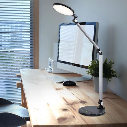 Tischleuchte Schreibtischlampe Leselampe mit Touchdimmer Wohnzimmerleuchte Beistelllampe, Alu Kunststoff silber, 1x LED 9W 605Lm 3000K, 4000K, 6500K, H 90,5 cm