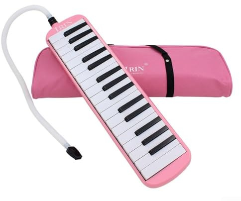Melodica Keyboard-Bundle mit 32 Tasten, tragbares Instrument, ideal für Studenten, kommt mit weichem Blasrohr (Rosa)