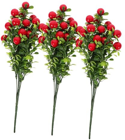 Abaodam 3 Mazzi Ciliegio Ricco di Frutti Mele Rosse Artificiali Arredamento della Cucina con Frutta Falso Frutto di Ciliegio Finto Fiore di Ciliegio Mele Finte Rami di Melo Rosso Plastica