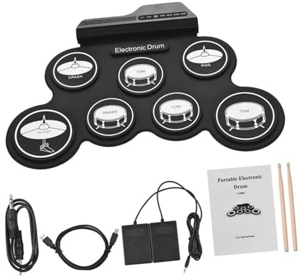 Tragbares Elektronisches Drum Pad 1 Satz mit Metronom | Schwarz, Silikon und Abs, mit Kopfhöreranschluss, Realistischer Schlagzeugton, Anfängerfreundlich