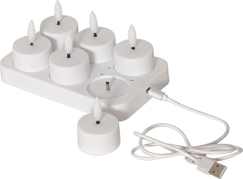 Star Trading Teelicht Set Flamme Charge, 6 Teelichter, weiß, USB Kabel, Ladeplatte, Warmweiß
