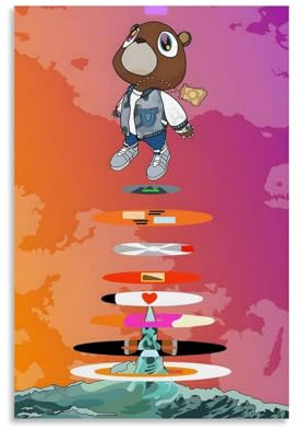 Kanye Poster West Graduation Musikalbum Poster Leinwanddruck, ästhetische Wandkunst, moderne Heimdekoration für Schlafzimmer, Wohnzimmer, 30 x 45 cm, ungerahmter Stil