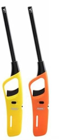 (SET da 2 PEZZI)) Accendigas Accendifuoco a Fiamma Obliquo Ricaricabile Accendino con Regola Fiamma e Blocco di Sicurezza in Vari Colori con Livello Gas Visibile (2 Pezzi Colori Casuali) H. 27 cm
